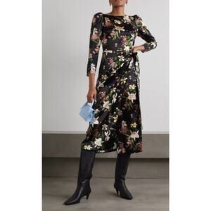 NWT Reformation Cassis Black Floral Silk Midi Dress Size 2